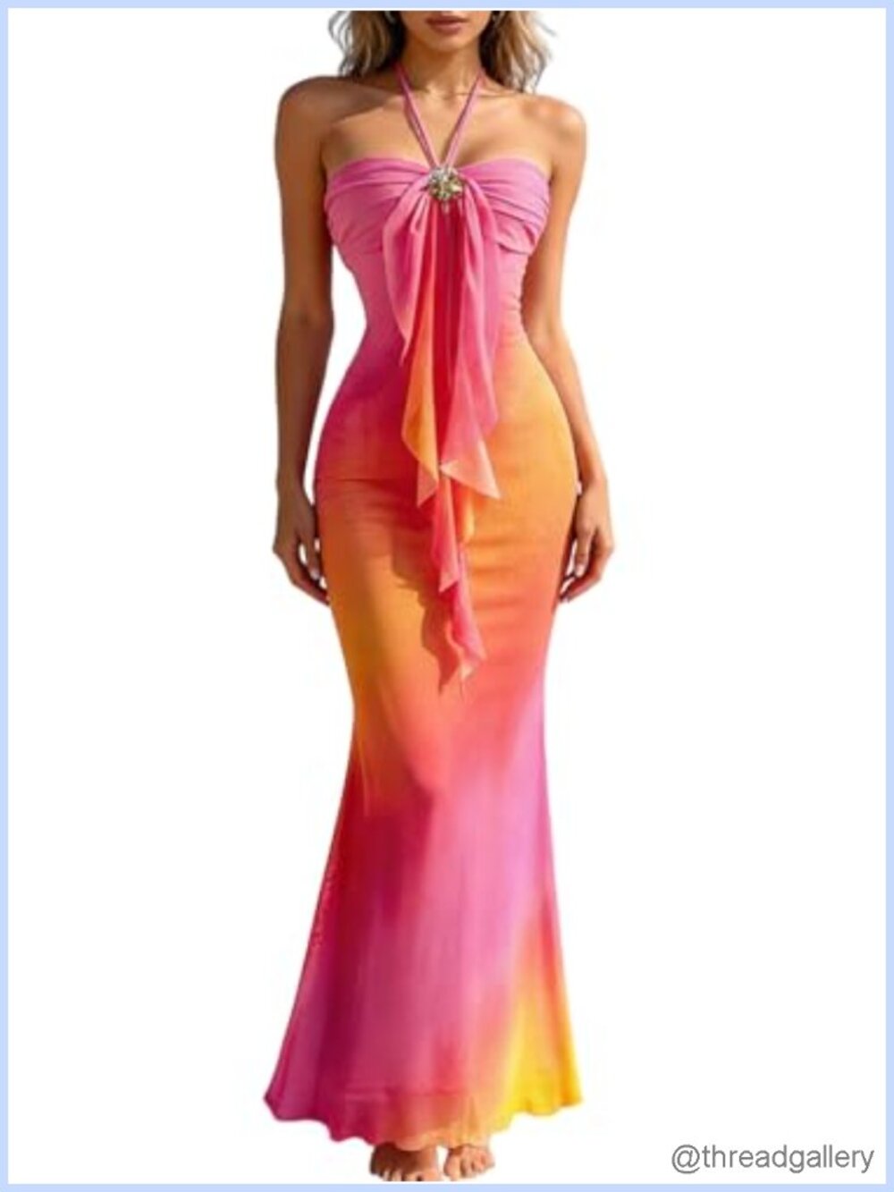 Women's Halter Maxi Dress Starfish Ombre Boho Beach Cocktail Long Dress